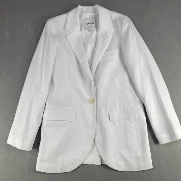 MADEWELL The Larsen Blazer Women Size XS 100% Linen White - Picture 1 of 16